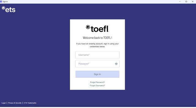 TOEFLのサインインページ